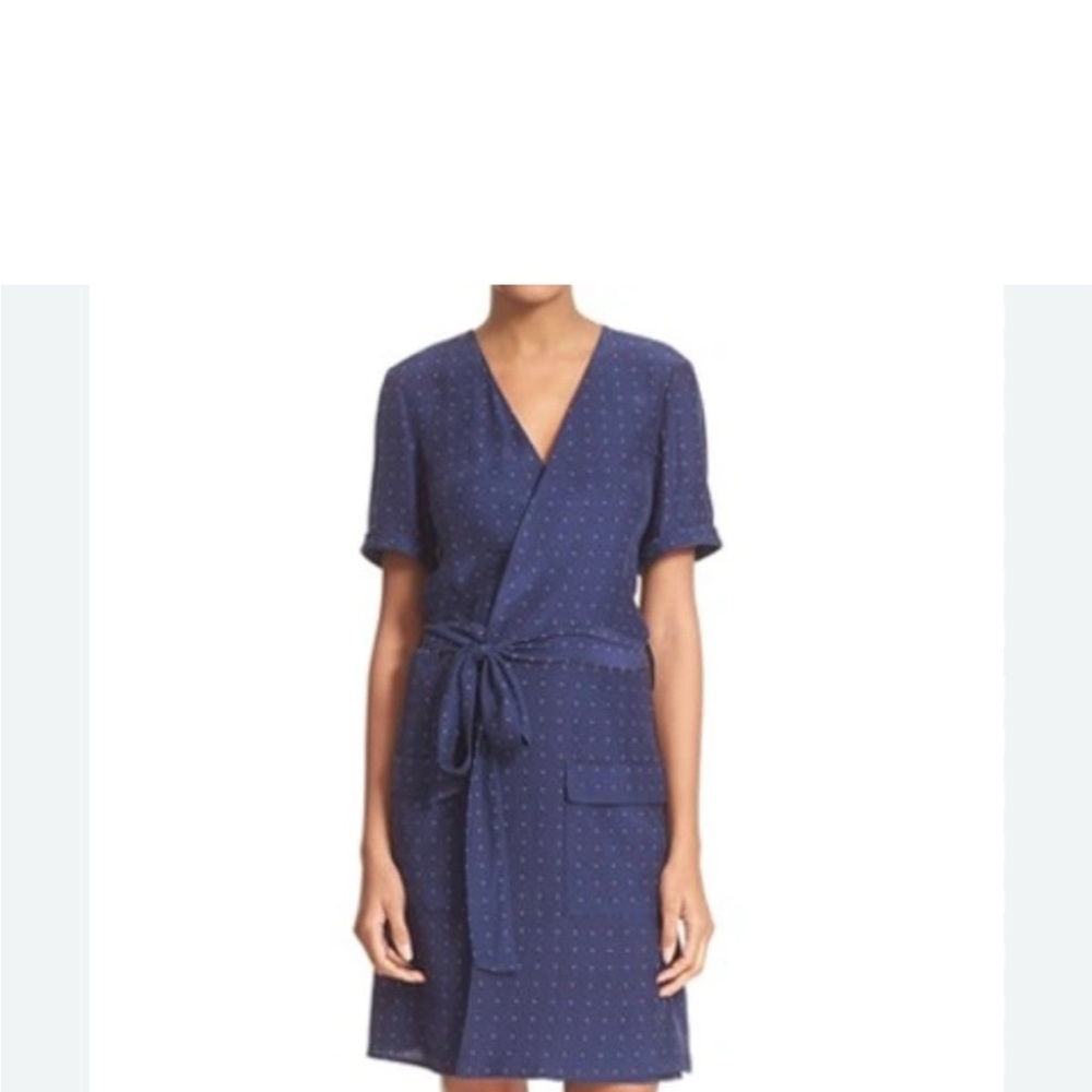 Frame Denim Blue Wrap Dress 100% silk size large